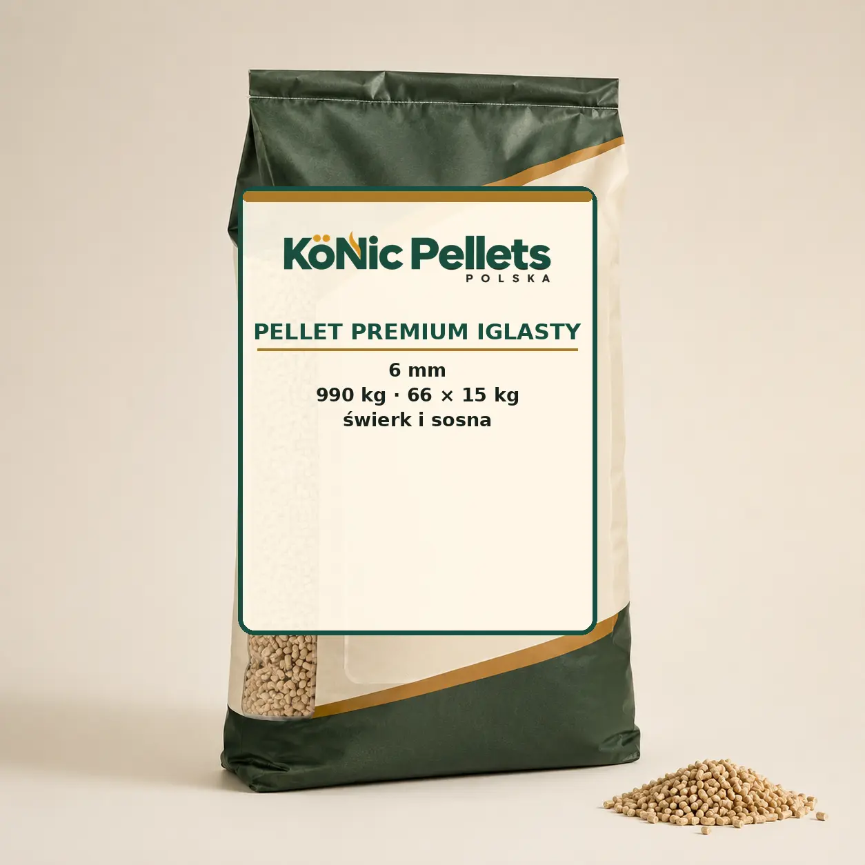 Pellet premium z drewna iglastego 6 mm – worek 15 kg