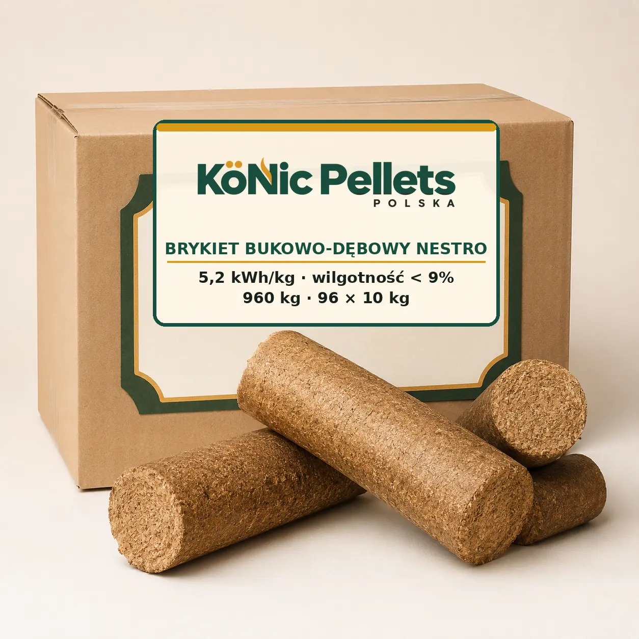 Brykiet bukowo-dębowy Nestro i opakowanie 10 kg