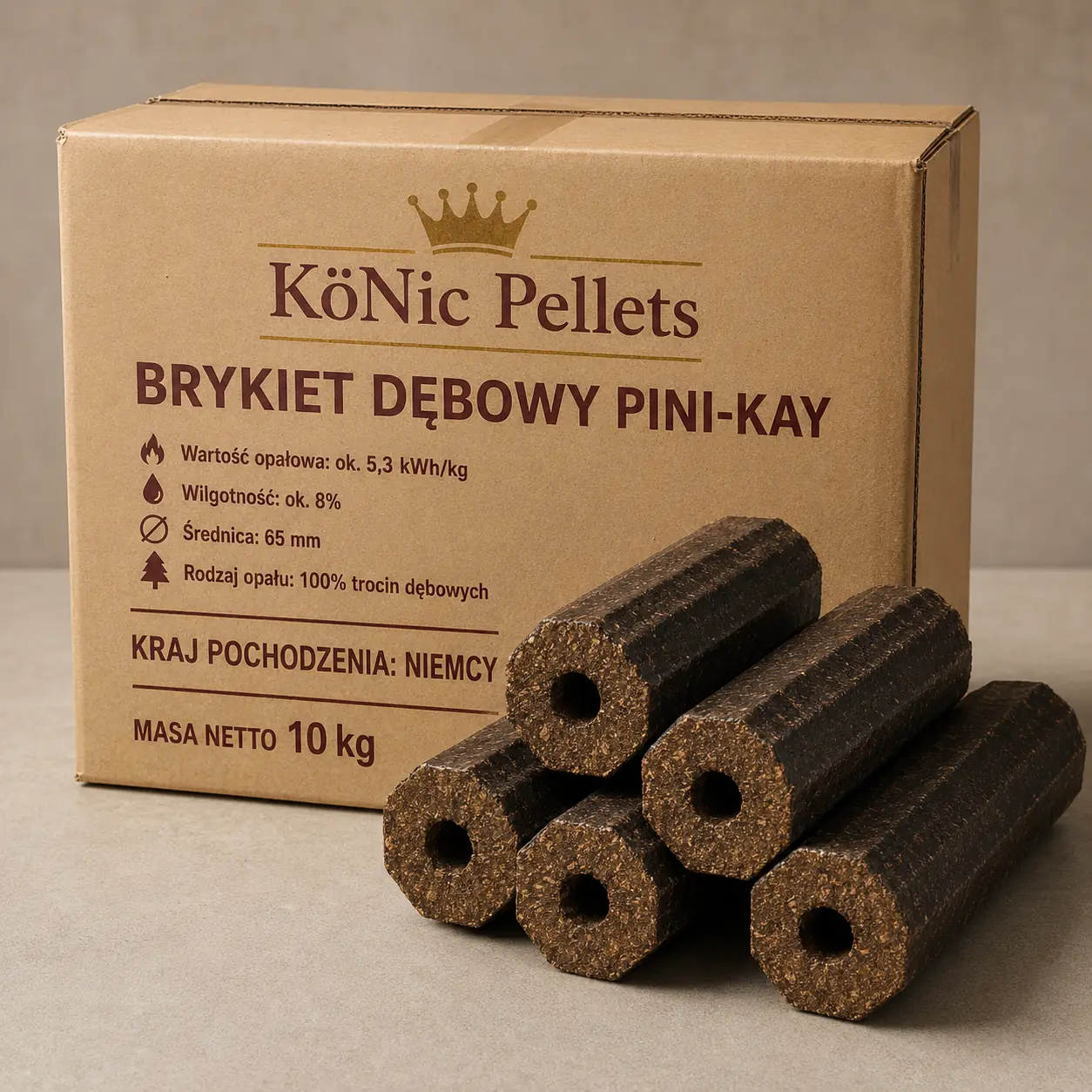 Brykiet dębowy Pini-Kay · pełna paleta 960 kg (96 × 10 kg)