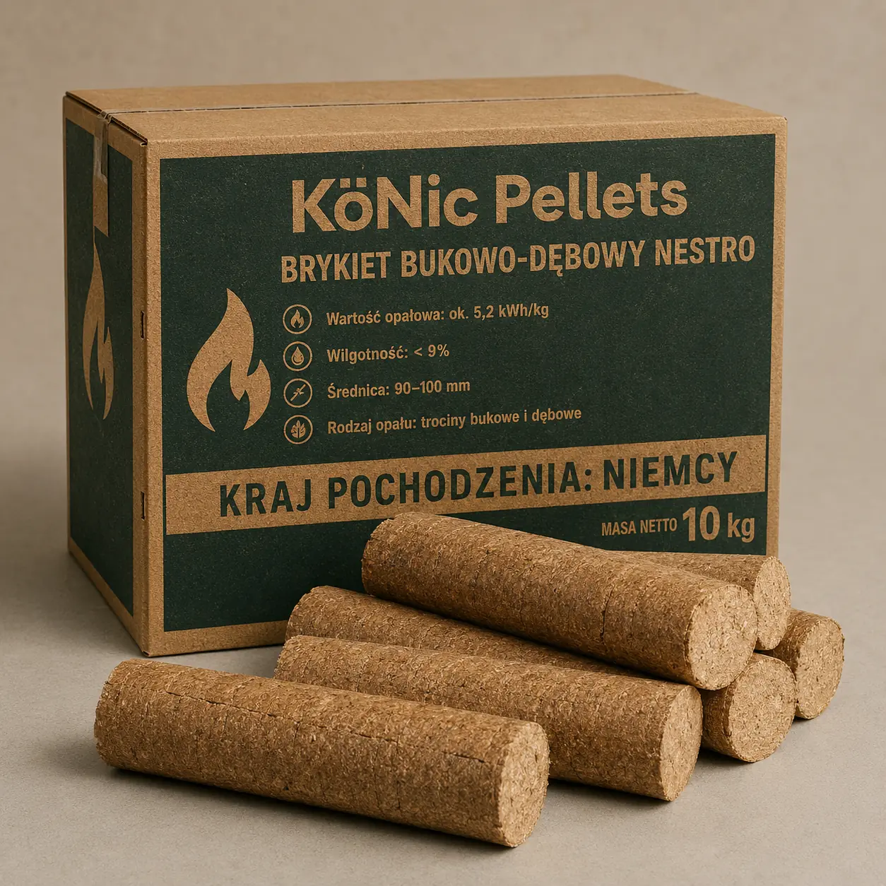 Brykiet bukowo-dębowy Nestro · pełna paleta 960 kg (96 × 10 kg)